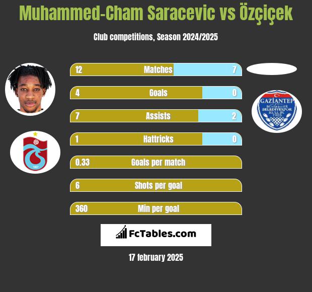 Muhammed-Cham Saracevic vs Özçiçek h2h player stats