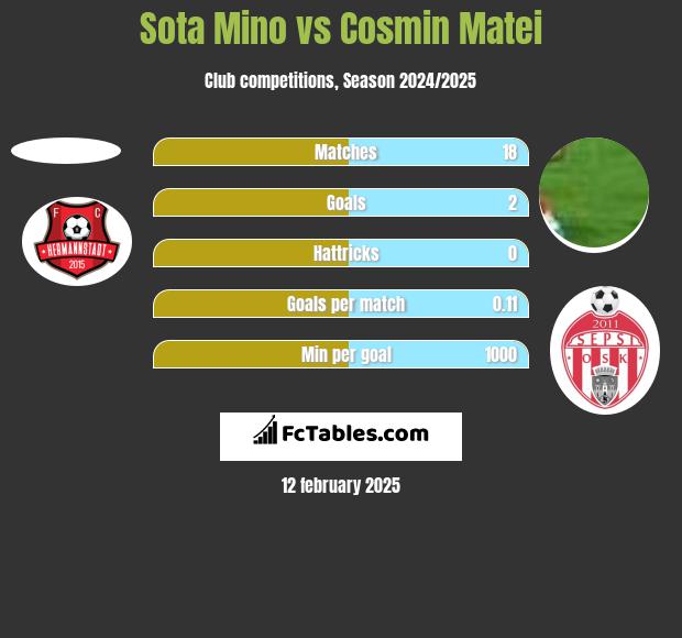 Sota Mino vs Cosmin Matei h2h player stats