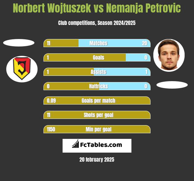 Norbert Wojtuszek vs Nemanja Petrovic h2h player stats