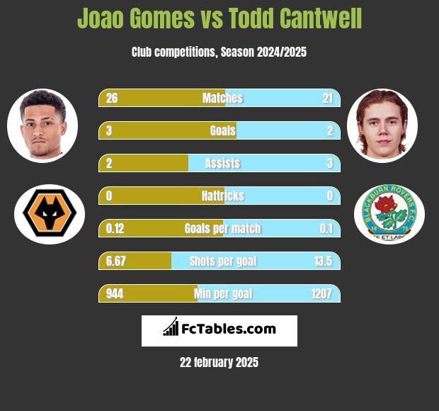 Joao Gomes vs Todd Cantwell h2h player stats