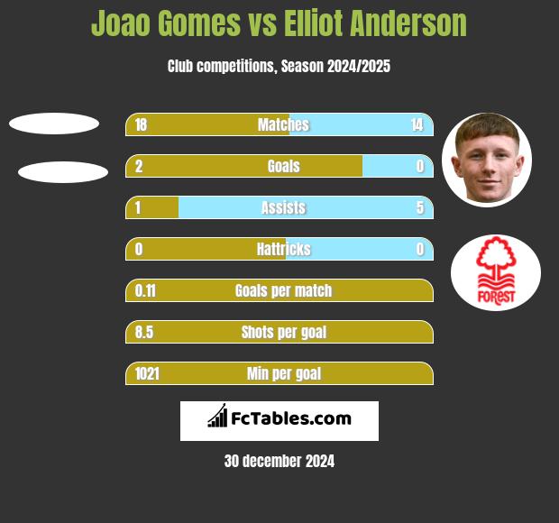 Joao Gomes vs Elliot Anderson h2h player stats