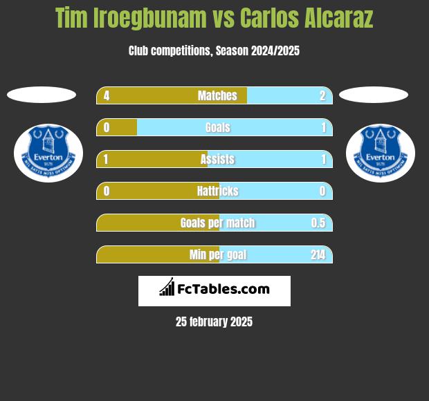 Tim Iroegbunam vs Carlos Alcaraz h2h player stats