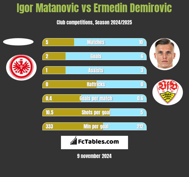 Igor Matanovic vs Ermedin Demirovic h2h player stats