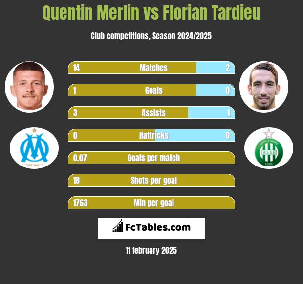 Quentin Merlin vs Florian Tardieu h2h player stats