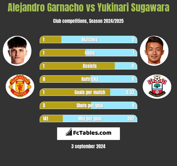 Alejandro Garnacho vs Yukinari Sugawara h2h player stats