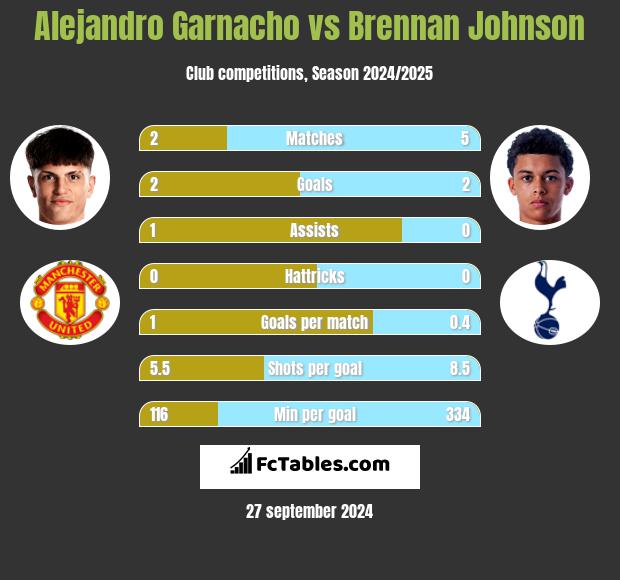 Alejandro Garnacho vs Brennan Johnson h2h player stats