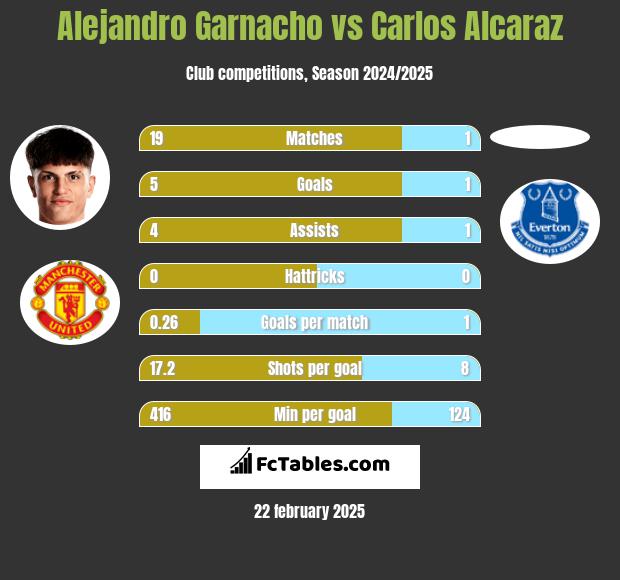 Alejandro Garnacho vs Carlos Alcaraz h2h player stats