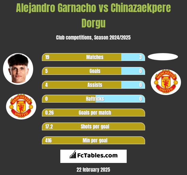 Alejandro Garnacho vs Chinazaekpere Dorgu h2h player stats