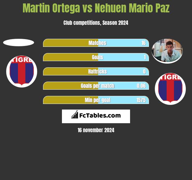 Martin Ortega vs Nehuen Mario Paz h2h player stats