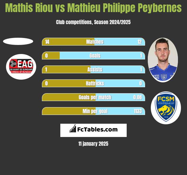 Mathis Riou vs Mathieu Philippe Peybernes h2h player stats