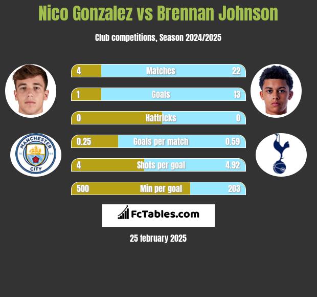 Nico Gonzalez vs Brennan Johnson h2h player stats