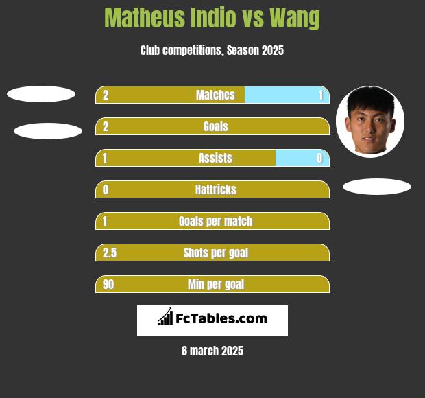 Matheus Indio vs Wang h2h player stats