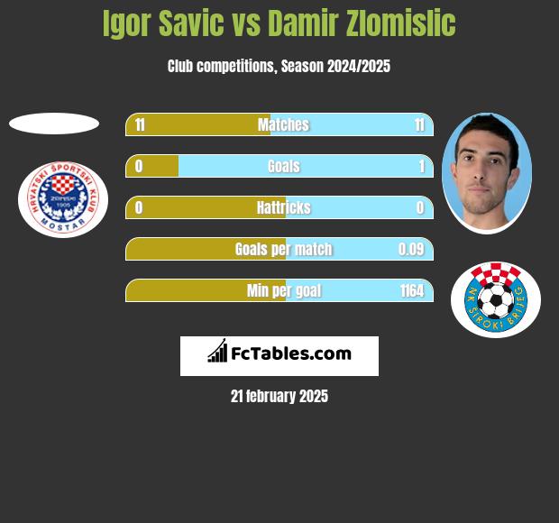 Igor Savic vs Damir Zlomislic h2h player stats