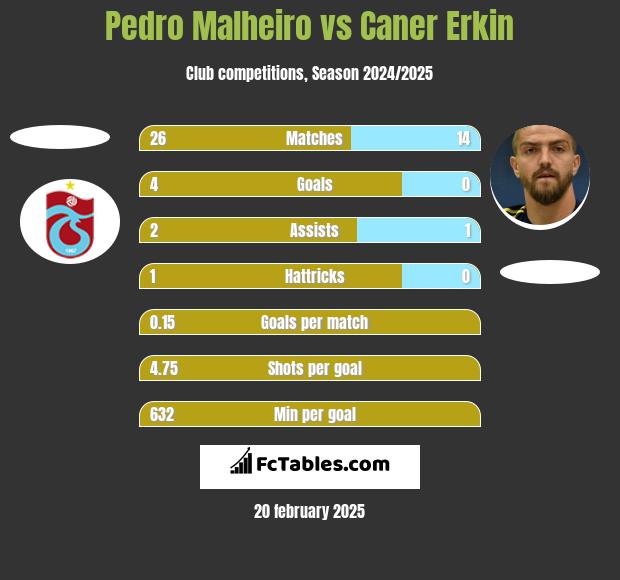 Pedro Malheiro vs Caner Erkin h2h player stats