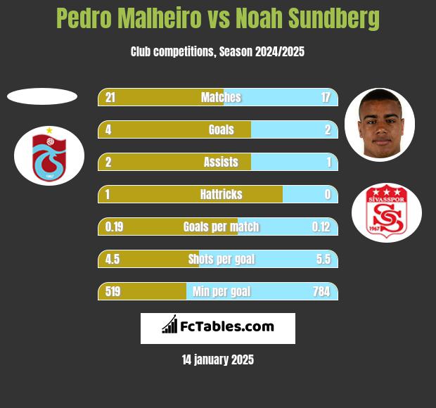 Pedro Malheiro vs Noah Sundberg h2h player stats