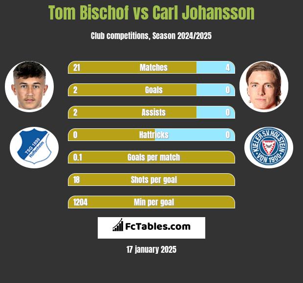 Tom Bischof vs Carl Johansson h2h player stats