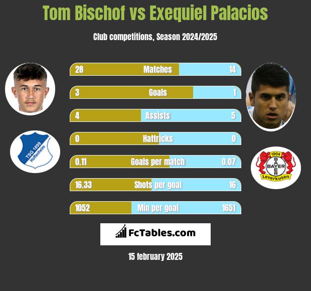 Tom Bischof vs Exequiel Palacios h2h player stats