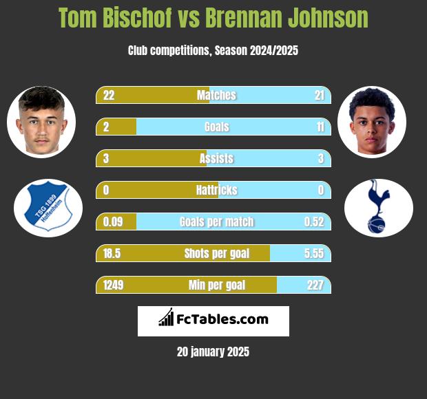 Tom Bischof vs Brennan Johnson h2h player stats