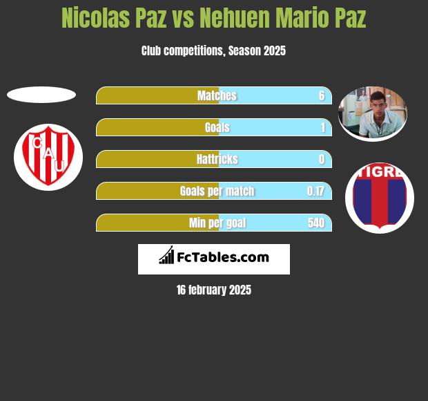 Nicolas Paz vs Nehuen Mario Paz h2h player stats