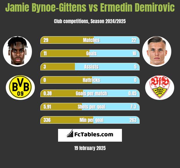 Jamie Bynoe-Gittens vs Ermedin Demirovic h2h player stats