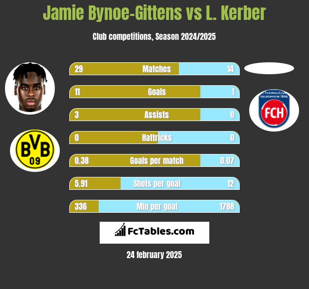 Jamie Bynoe-Gittens vs L. Kerber h2h player stats