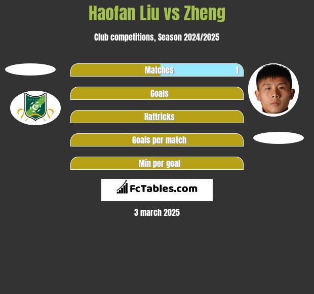 Haofan Liu vs Zheng h2h player stats