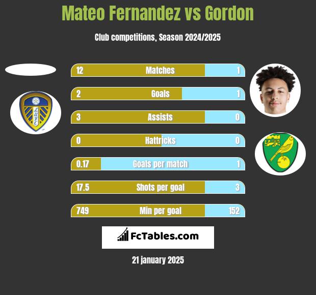 Mateo Fernandez vs Gordon h2h player stats