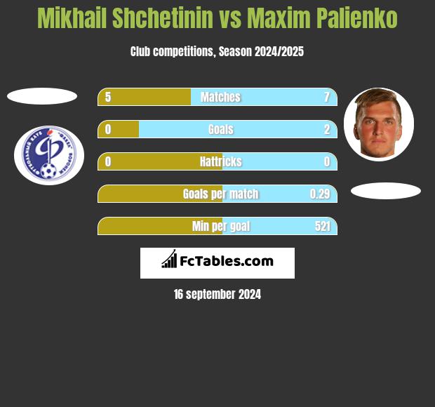 Mikhail Shchetinin vs Maxim Palienko h2h player stats