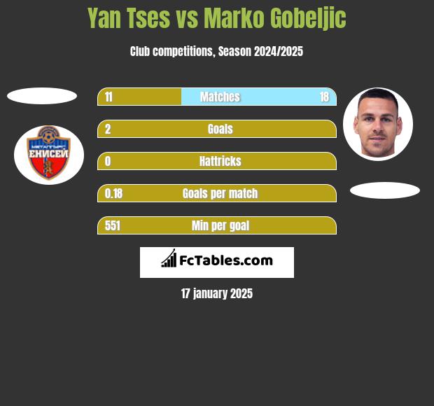 Yan Tses vs Marko Gobeljic h2h player stats