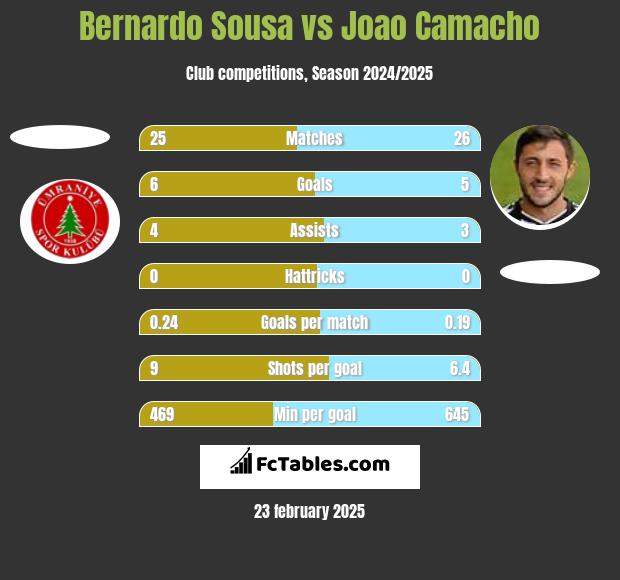 Bernardo Sousa vs Joao Camacho h2h player stats