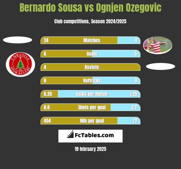 Bernardo Sousa vs Ognjen Ozegovic h2h player stats