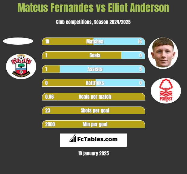 Mateus Fernandes vs Elliot Anderson h2h player stats