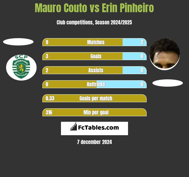 Mauro Couto vs Erin Pinheiro h2h player stats