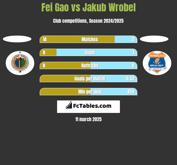 Fei Gao vs Jakub Wróbel h2h player stats