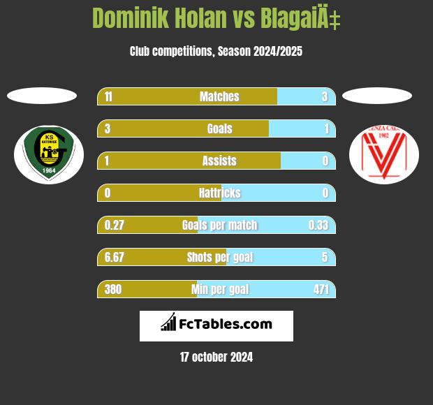 Dominik Holan vs BlagaiÄ‡ h2h player stats