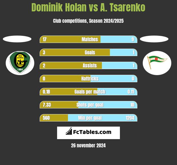 Dominik Holan vs A. Tsarenko h2h player stats