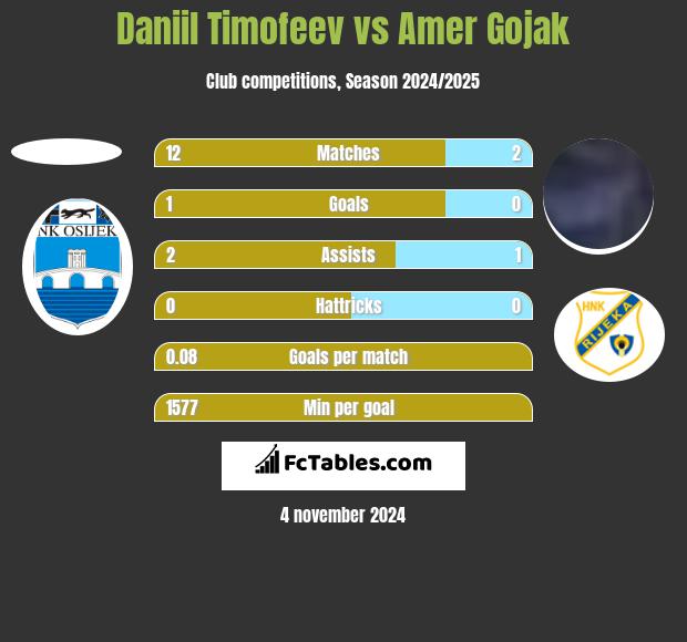 Daniil Timofeev vs Amer Gojak h2h player stats