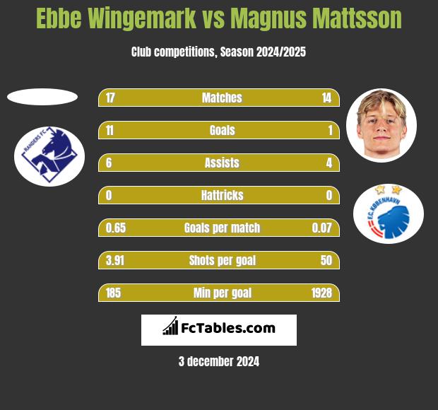 Ebbe Wingemark vs Magnus Mattsson h2h player stats