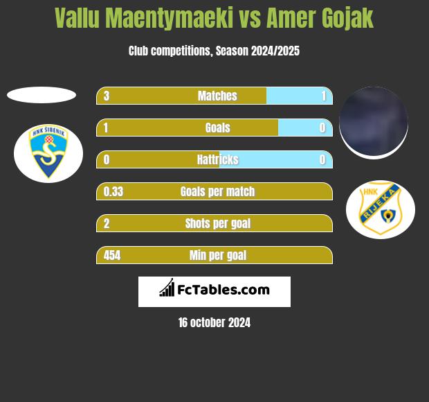 Vallu Maentymaeki vs Amer Gojak h2h player stats