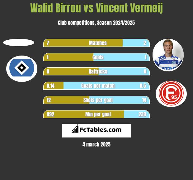 Walid Birrou vs Vincent Vermeij h2h player stats