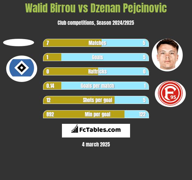 Walid Birrou vs Dzenan Pejcinovic h2h player stats