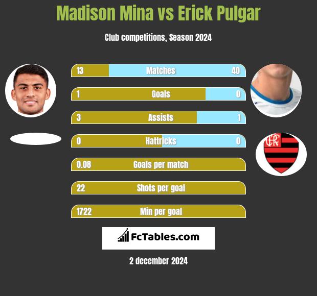 Madison Mina vs Erick Pulgar h2h player stats