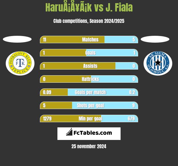 HaruÅ¡Å¥Ã¡k vs J. Fiala h2h player stats