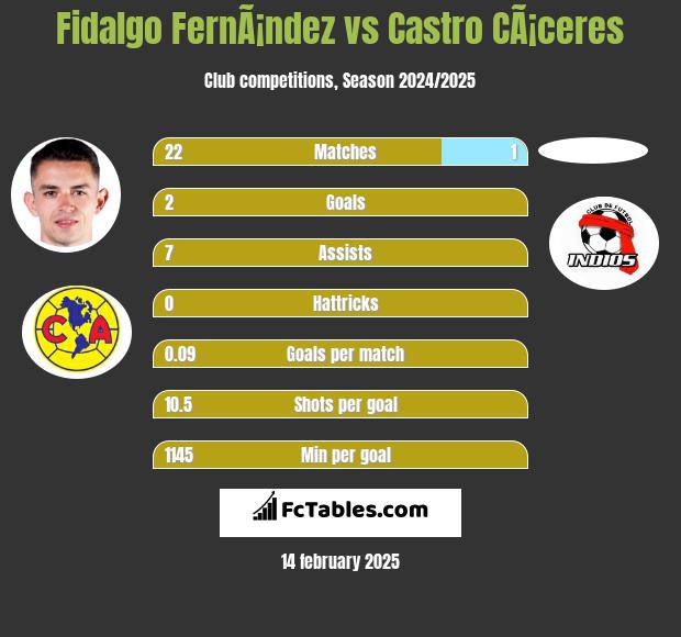 Fidalgo FernÃ¡ndez vs Castro CÃ¡ceres h2h player stats