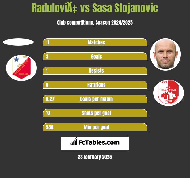 RaduloviÄ‡ vs Sasa Stojanovic h2h player stats