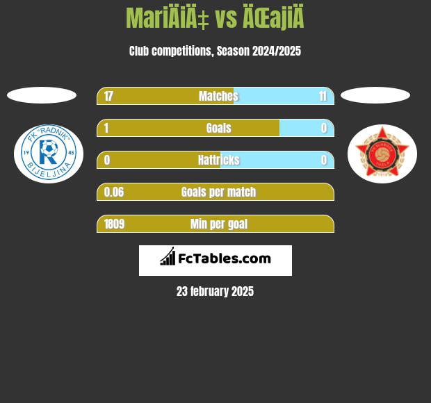 MariÄiÄ‡ vs ÄŒajiÄ h2h player stats