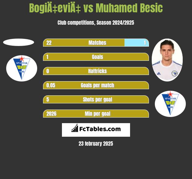 BogiÄ‡eviÄ‡ vs Muhamed Besic h2h player stats