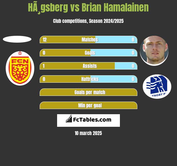 HÃ¸gsberg vs Brian Hamalainen h2h player stats