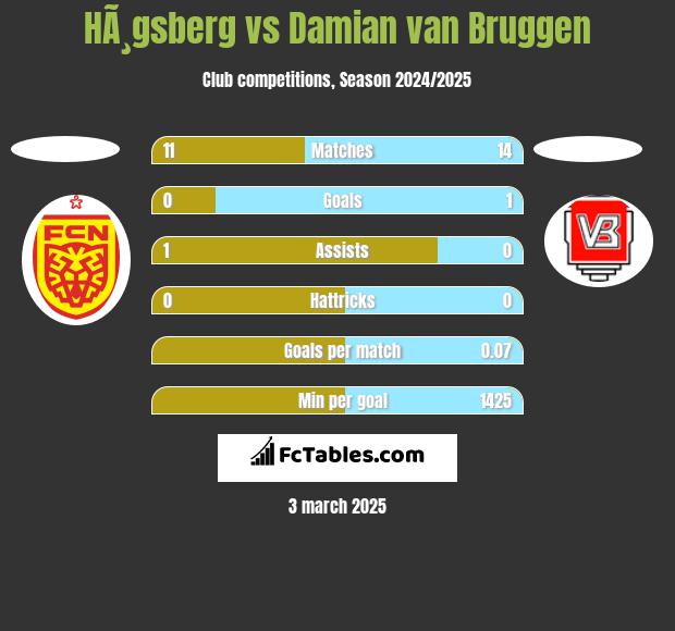 HÃ¸gsberg vs Damian van Bruggen h2h player stats