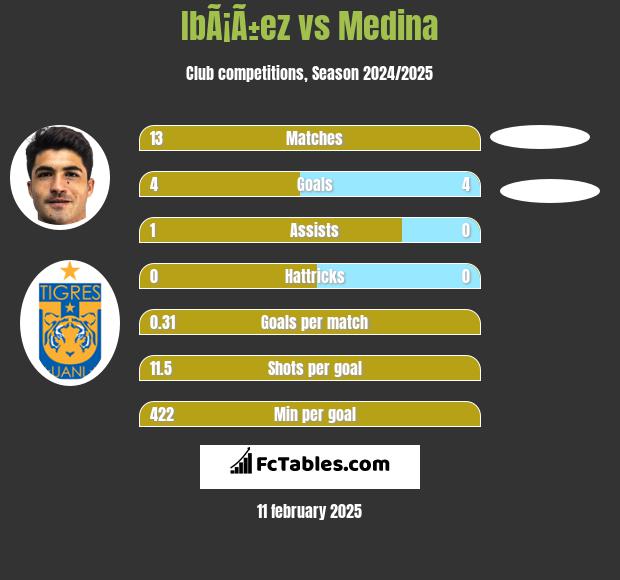 IbÃ¡Ã±ez vs Medina h2h player stats